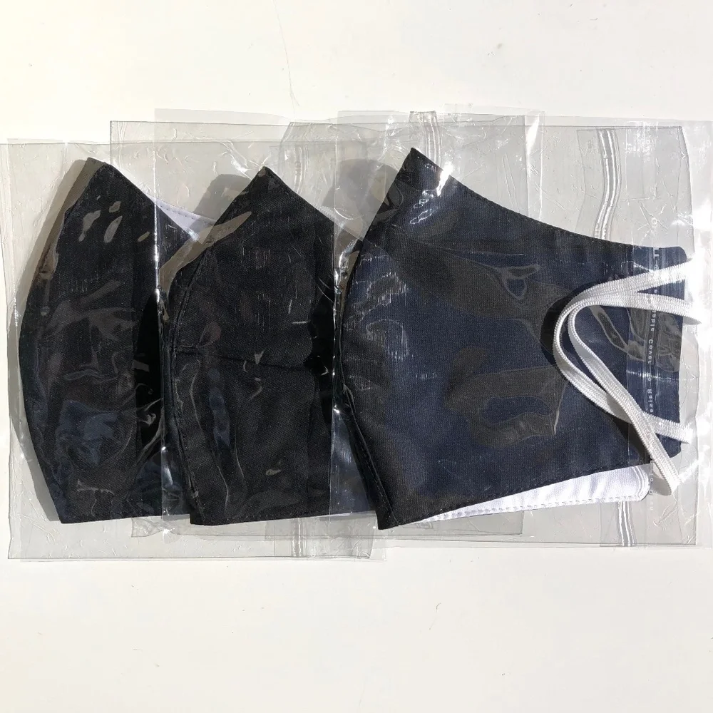 lot of 3 face masks washable reusable fabric masks black with white elastic